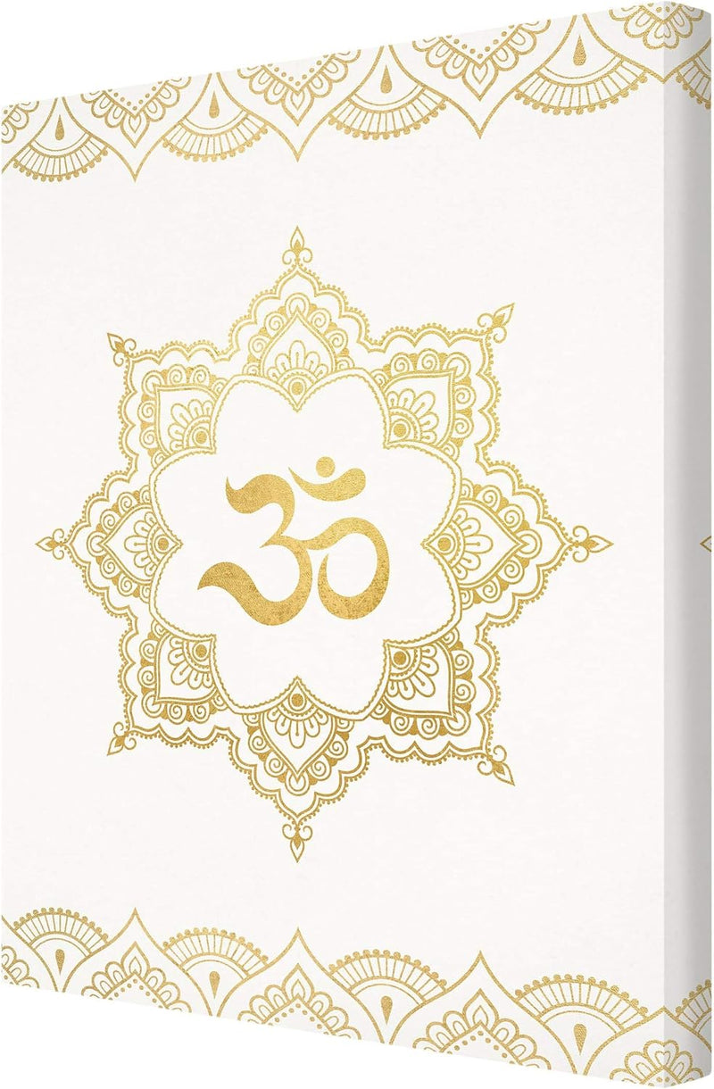 Bilderwelten Leinwandbild - Mandala OM Ornament weiss Gold - 80 x 60cm - Recycled Canvas 80cm x 60cm