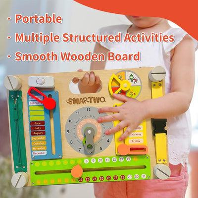 Smartwo Doppelseitiges Busy Board ab 2 Jahre aus Holz, Activity Board für Kleinkinder 1-3 Jahre mit