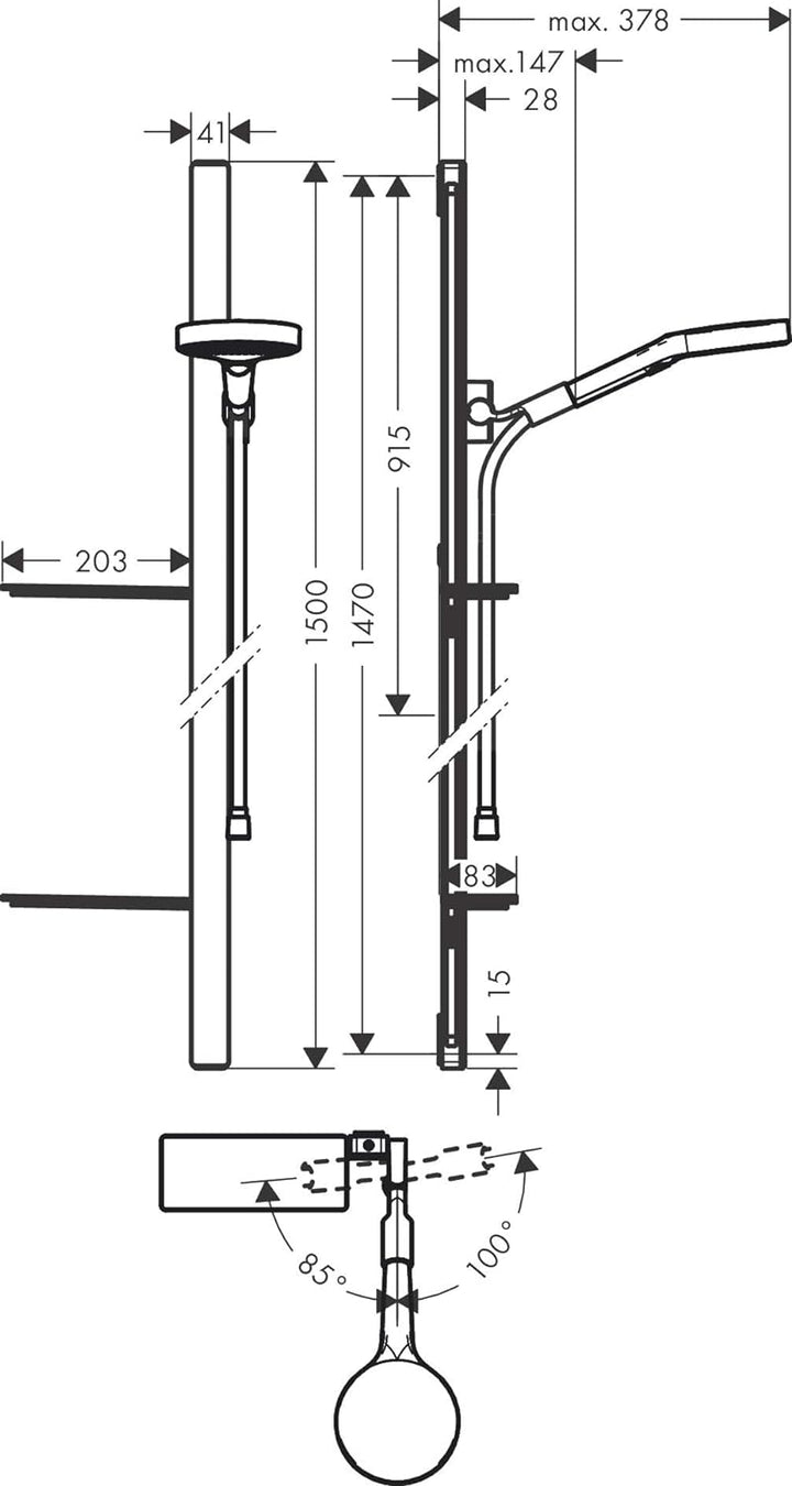 hansgrohe wassersparendes Duschsystem Rainfinity (Duschkopf, Stange 150cm, Seifenschalen, 3 Strahlar