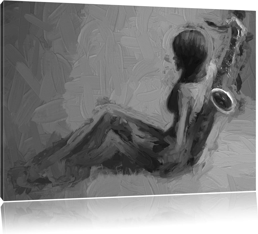 Pixxprint Attraktive Frau mit Saxophone als Leinwandbild/Grösse: 100x70 cm/Wandbild/Kunstdruck/ferti