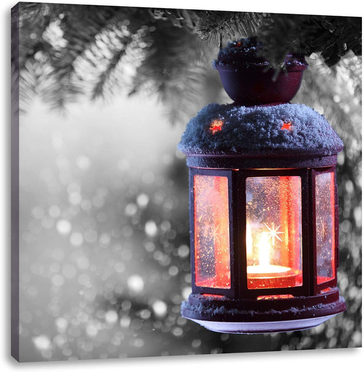 Pixxprint schöne Laterne im Winter als Leinwandbild Quadratisch/Grösse: 70x70 / Wandbild/Kunstdruck/