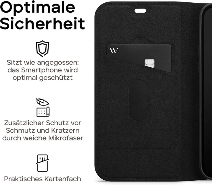 WIIUKA Echt Ledertasche - TRAVEL - Hülle für iPhone 11, mit Kartenfach, extra Dünn, Tasche Schwarz,