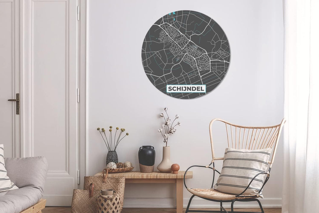MuchoWow Wandbild Rund Wanddeko Deko Wohnzimmer Bilder 90x90 cm Karte - Schijndel - Stadtplan, 90x90