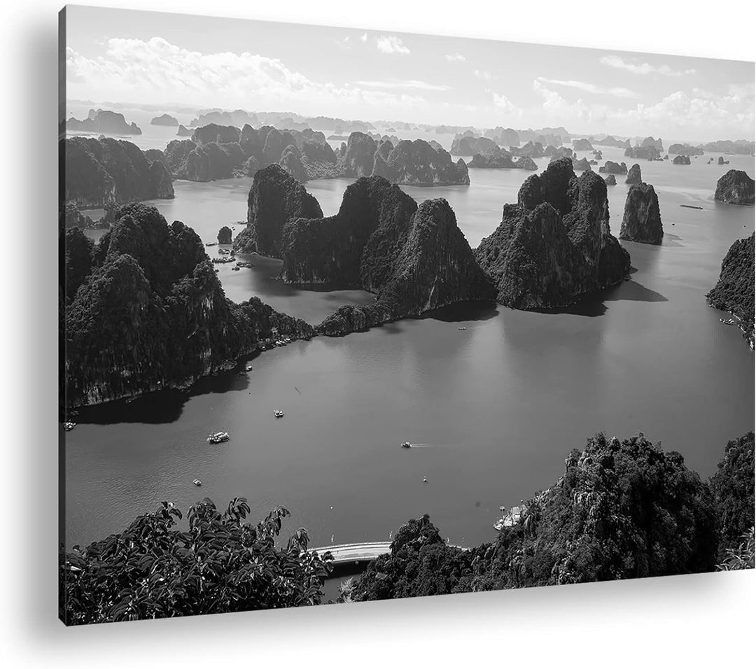 deyoli Ha Lang Meer in Vietnam Format: 80x60 Effekt: Schwarz&Weiss als Leinwandbild, Motiv fertig ge