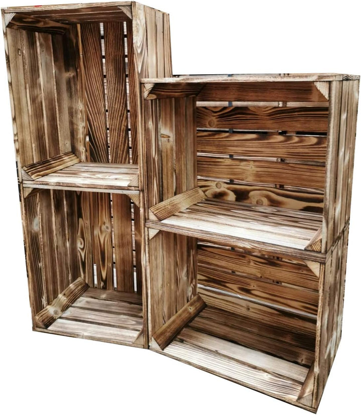 Teramico geflammte/braune Apfelkisten 50cm x 40cm x 30cm Set Angebote Holzkisten Weinkisten Obstkist