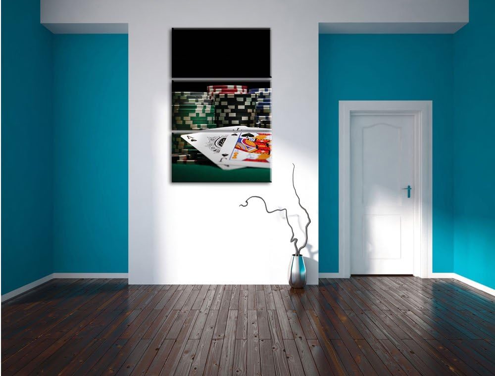 Pixxprint Pokertisch mit Karten in Las Vegas 3-Teiler Leinwandbild 120x80 Bild auf Leinwand