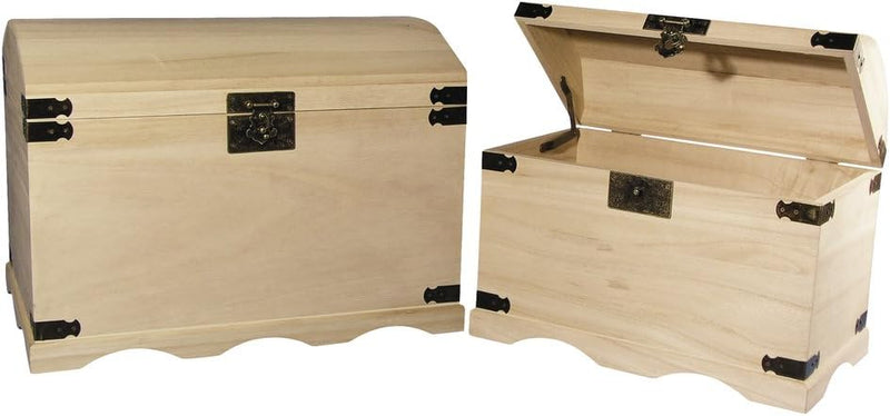 Rayher Holz-Truhen-Set, 2 Stück, 37 x 21 x 26 cm und 44,8 x 28,8 x 32 cm, naturbelassen, Schatztruhe