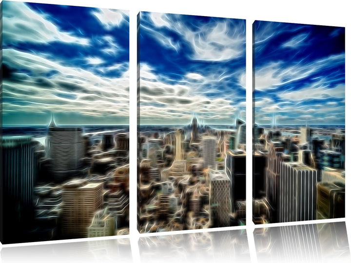 Pixxprint New York von Oben Neon Lights Effekt 3-Teiler Leinwandbild 120x80 Bild auf Leinwand