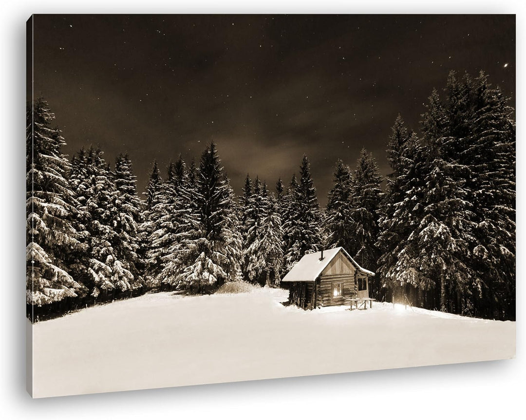 kleine Skihütte auf dem Gipfel Format: 80x60 Effekt: Sepia als Leinwandbild, Motiv fertig gerahmt au