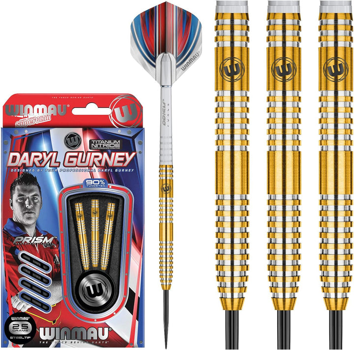 WINMAU Daryl Gurney Gold Wolfram Stahl Spitzen Darts - Titan Nitrid Beschichtung Neu 25 g, 25 g