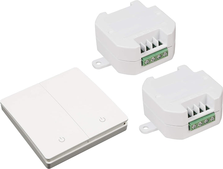 MC POWER - Funk-Schalter Set | Kinetic | 2x Schalterdosen-Empfänger + 2-fach Wandtaster, max. 2.300W