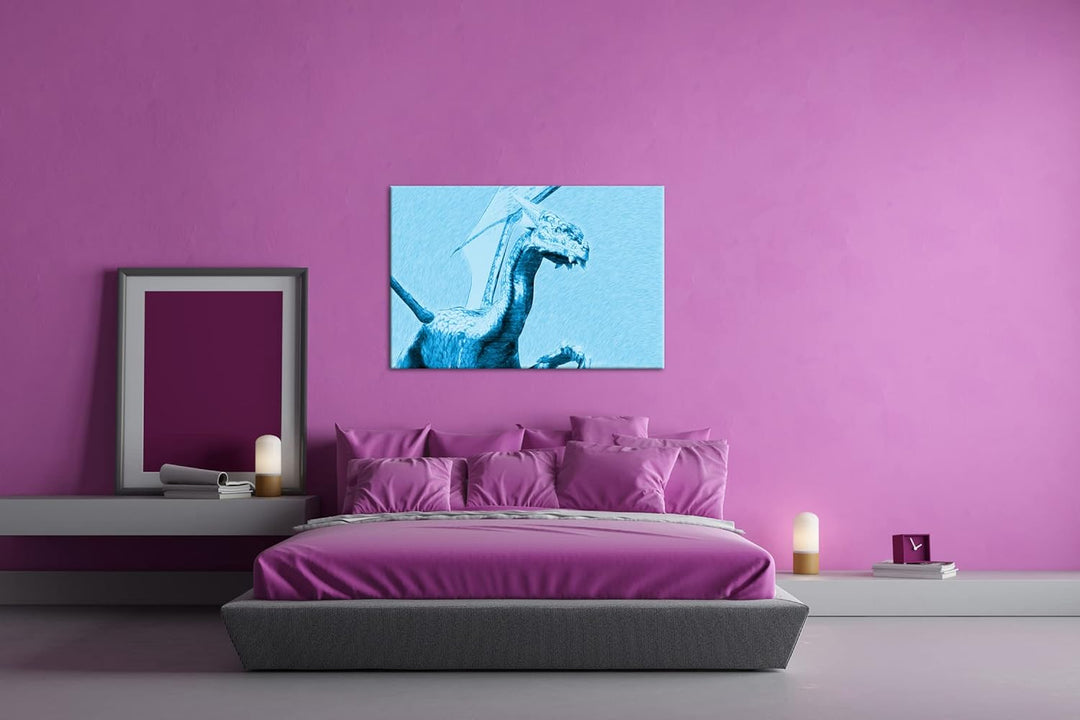 deyoli freundlicher Drache Format: 80x60 Effekt: Monocrome Blau als Leinwand, Motiv fertig gerahmt a