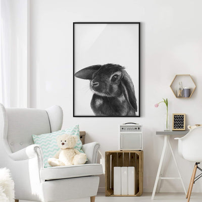 Bild gerahmt Hase Schwarz Weiss Zeichnung Schwarz ohne Passepartout 70x50cm 70cm x 50cm Schwarz - Oh