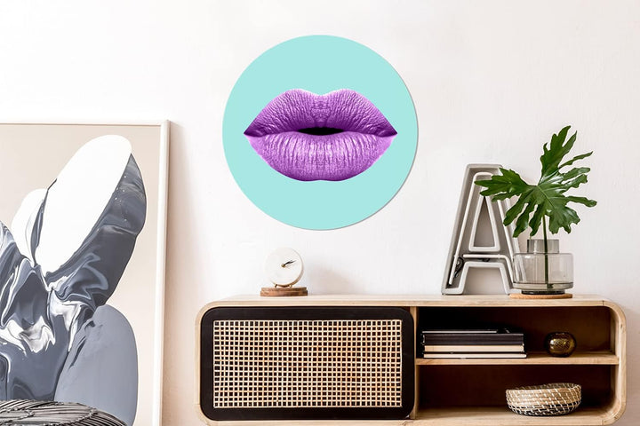 MuchoWow Wandbild Rund Wanddeko Deko Wohnzimmer Bilder 60x60 cm Lippen - Pastell - Lila, 60x60 cm