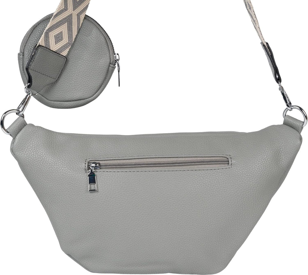 styleBREAKER Damen Halbmond Crossbody Schultertaschen Set 3-Teilig, Schultergurt mit Muster, Schlüss