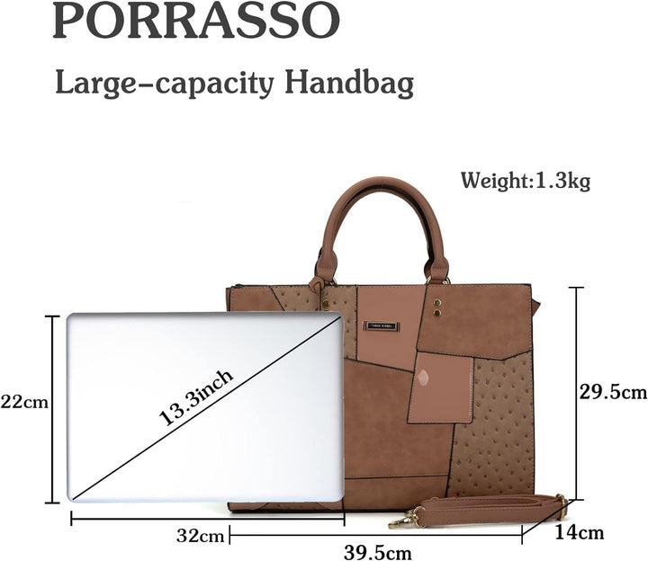 PORRASSO Damen Handtasche Mode Henkeltaschen Frauen Gross Schultertasche PU Leder Shopper Umhängetas