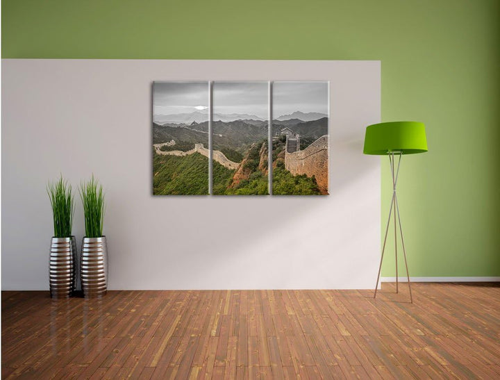 Pixxprint Chinesische Mauer als Leinwandbild | Grösse: 3 Teilig (120x80) | Wandbild| Kunstdruck | fe