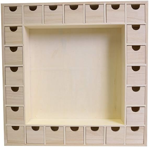 Artemio 39 x 39,5 x 6,5 cm Adventskalender aus Holz mit Schubladen zu dekorieren, beige, 39 x 39.5 X