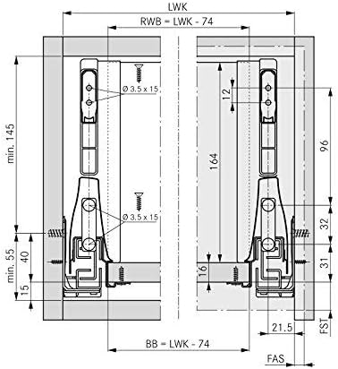 SOTECH DWD-XP Frontauszug H95 / 40 kg/Nennlänge 400 mm/weiss mit Rechteckreling und SoftClose Schubl