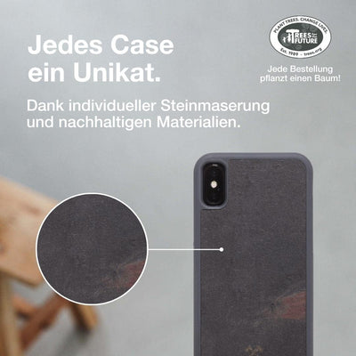 Woodcessories - Bumper Case kompatibel mit iPhone XS Hülle Schwarz Stein, iPhone X Hülle Schwarz Vol