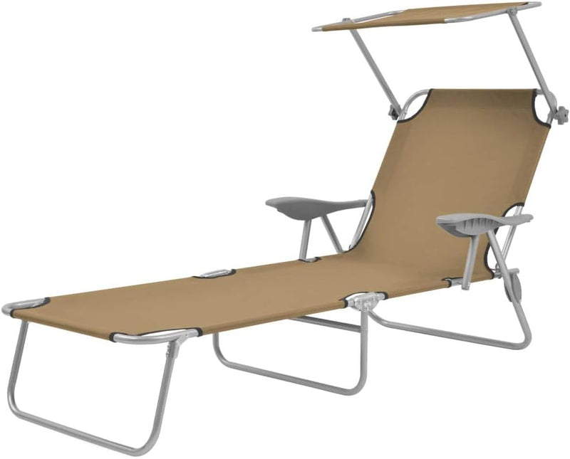 yorten Sonnenliege Klappbar Gartenliege mit Dach und Armlehnen Verstellbar Rückenlehne Taupe Max. bi