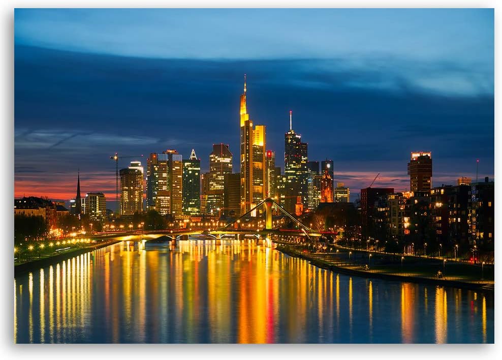 Feeby Leinwandbild Architektur Bild Kunstdruck Stadt Blau 70x50 cm Leinwandbild 70x50 cm Blau_b, Lei