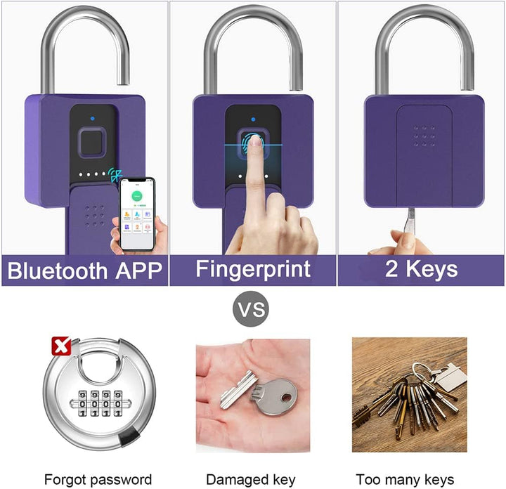 eLinkSmart Grosses Vorhängeschloss mit Schlüssel, Fingerabdruck-/Telefon-App, Remote-Autorisierung,