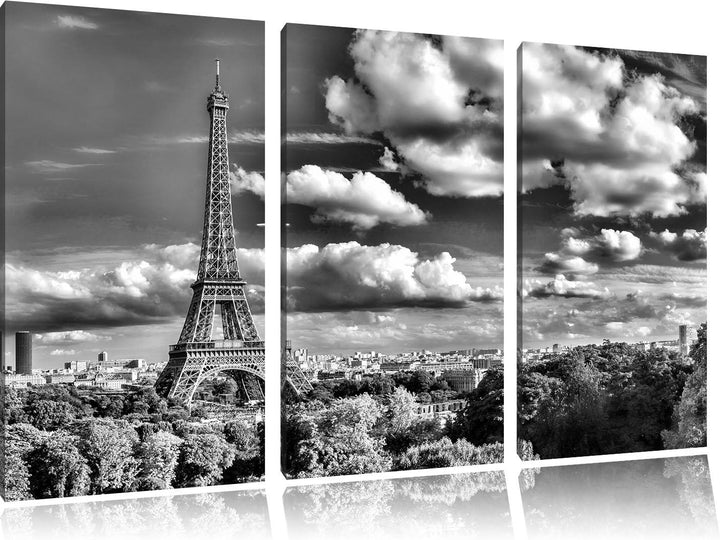 Pixxprint Riesiger Eiffelturm in Paris / 3-Teilig/Gesamtmass 120cm Leinwandbild bespannt auf Holzrah