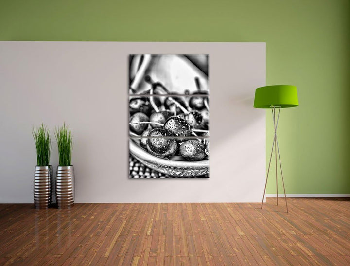 Pixxprint Frische Kirschen in Schlüssel als Leinwandbild/Grösse: 3 Teilig (120x80) cm/Wandbild/Kunst