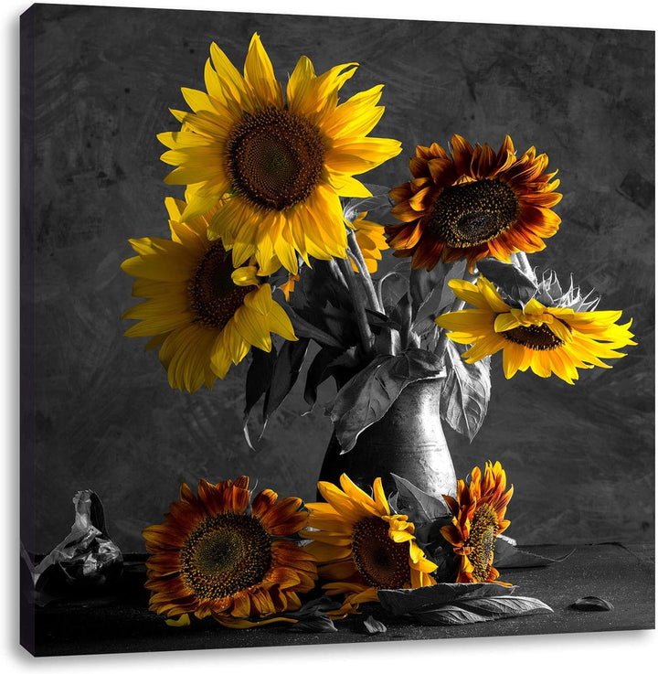 Pixxprint schöne Sonnenblume in Vase als Leinwandbild/Grösse: 70x70 cm/Wandbild/Kunstdruck/fertig be