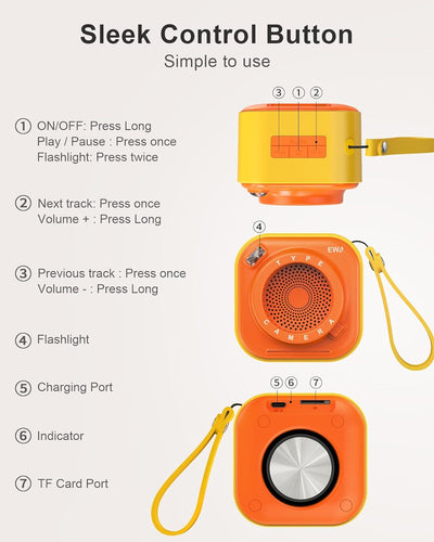 EWA Kabelloser Mini-Bluetooth-Lautsprecher mit Umhängeband, mit Bass-Radiator, einzigartiger Kamera-