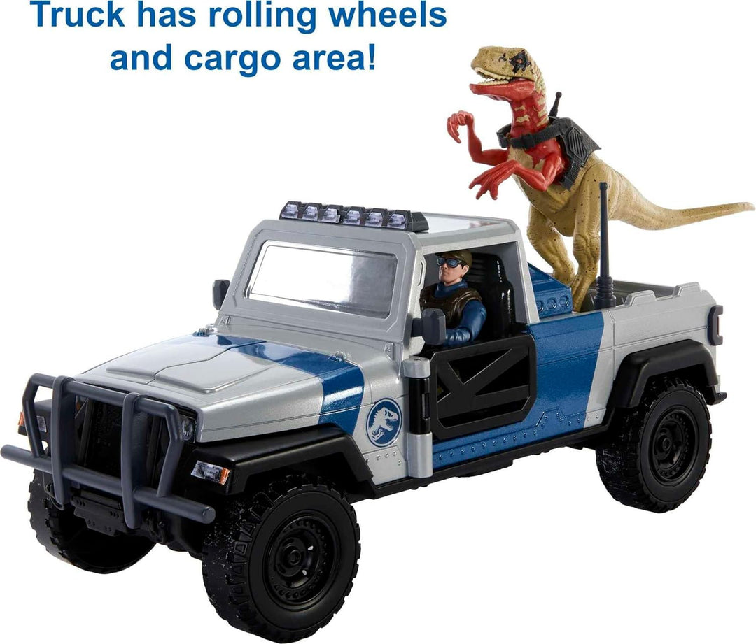 Jurassic World Truck Set Atrociraptor Dinosaurier & Menschliche Figur Filmfahrzeug mit Destruct Smas