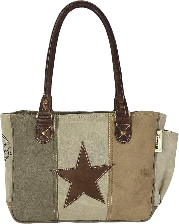 Sunsa Damen Handtasche. Vintage Schultertasche mit Stern. Kleine Canvas Tasche. Handgelenktasche mit