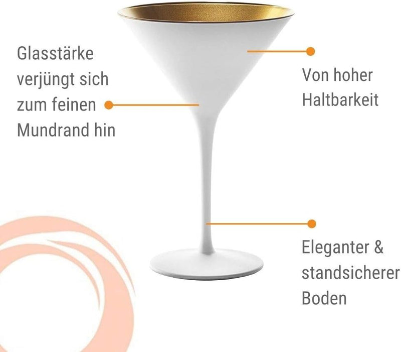 Stölzle Lausitz Cocktailschale Elements 240ml I Martini Gläser 6er Set I weiss-Gold I Cocktailgläser