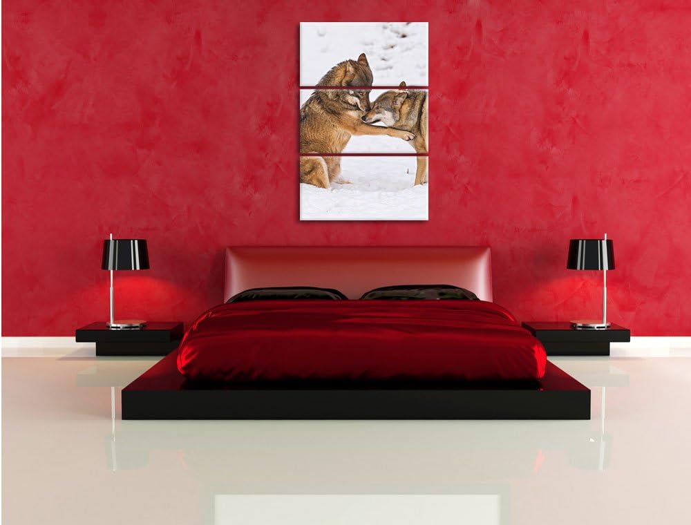 Pixxprint spielendes Wolfsrudel 3-Teiler Leinwandbild 120x80 Bild auf Leinwand