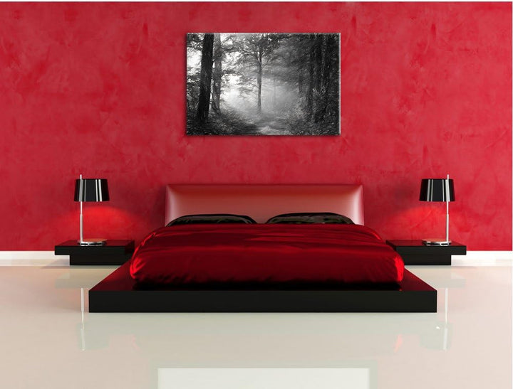 Waldweg Kohle Effekt, Format: 100x70 auf Leinwand, XXL riesige Bilder fertig gerahmt mit Keilrahmen,