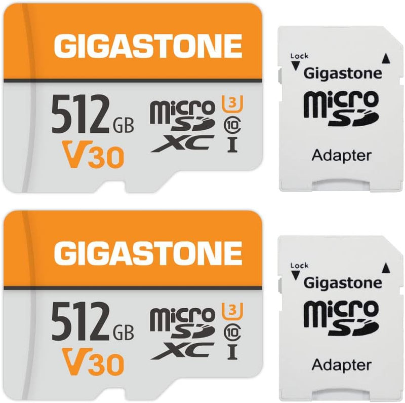 Gigastone 512GB MicroSDXC Speicherkarte 2er-Pack + SD Adapter, für Kamera, PC, Laptop und Tablet, Le