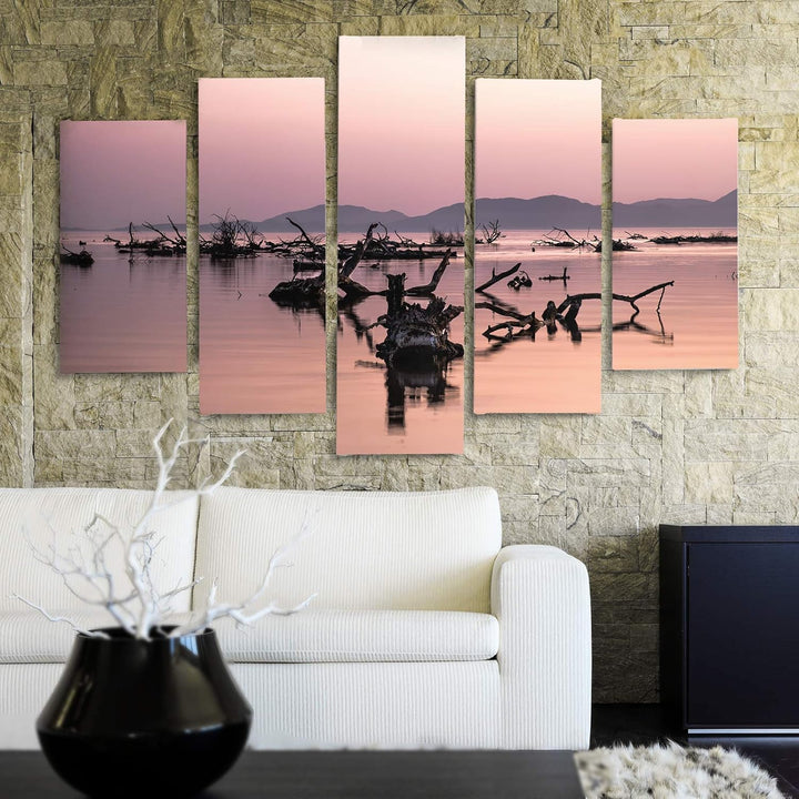 Feeby Bilder Modern Landschaft 5 Teilig Design Art Natur Wasser Himmel violett 250x120 cm Deco panel