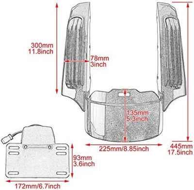 HDBUBALUS Motorcycle Rear Fender Fascia with LED Light Black Lense Fit for Harley Touring Road Glide