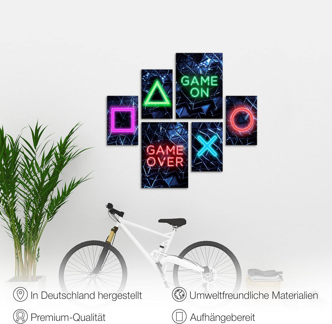 Novart Bilder Set - AUFHÄNGFERTIG - KEIN EXTRA RAHMEN BENÖTIGT - Spielkonsole Game Modern Gamer - Ki
