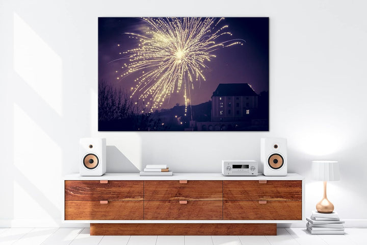 deyoli grosses Feuerwerk am Himmel Format: 80x60 als Leinwand, Motiv fertig gerahmt auf Echtholzrahm