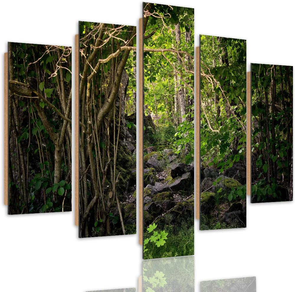 Feeby Deco Panel 5 Teilig Natur Bilder Modern Wald Bäume Landschaft grün 150x100 cm Deco panel 150x1