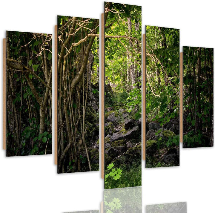 Feeby Deco Panel 5 Teilig Natur Bilder Modern Wald Bäume Landschaft grün 150x100 cm Deco panel 150x1