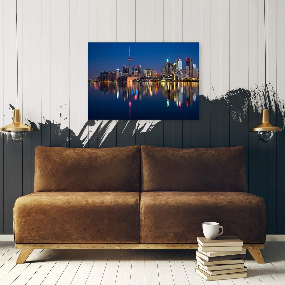 Feeby Leinwandbild Toronto Bild Kunstdruck Stadt Blau 70x50 cm Leinwandbild 70x50 cm Blau_d, Leinwan