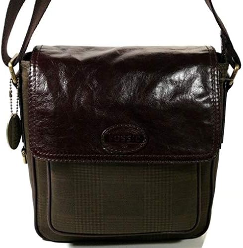 Fossil Transit Grün-Braun Herren Umhängetasche Schultertasche Messenger Leder Breite ca. 25 cm, Höhe