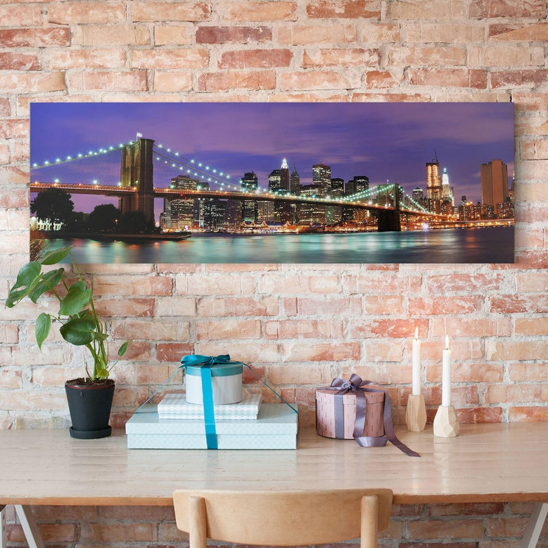 Bilderwelten Leinwandbild - Brooklyn Bridge in New York City - Panorama Quer, 40cm x 120cm, 40cm x 1