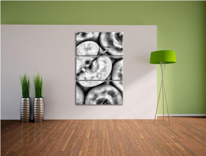 Pixxprint Grüne Äpfel als Leinwandbild | Grösse: 3 Teilig (120x80) | Wandbild| Kunstdruck | fertig b