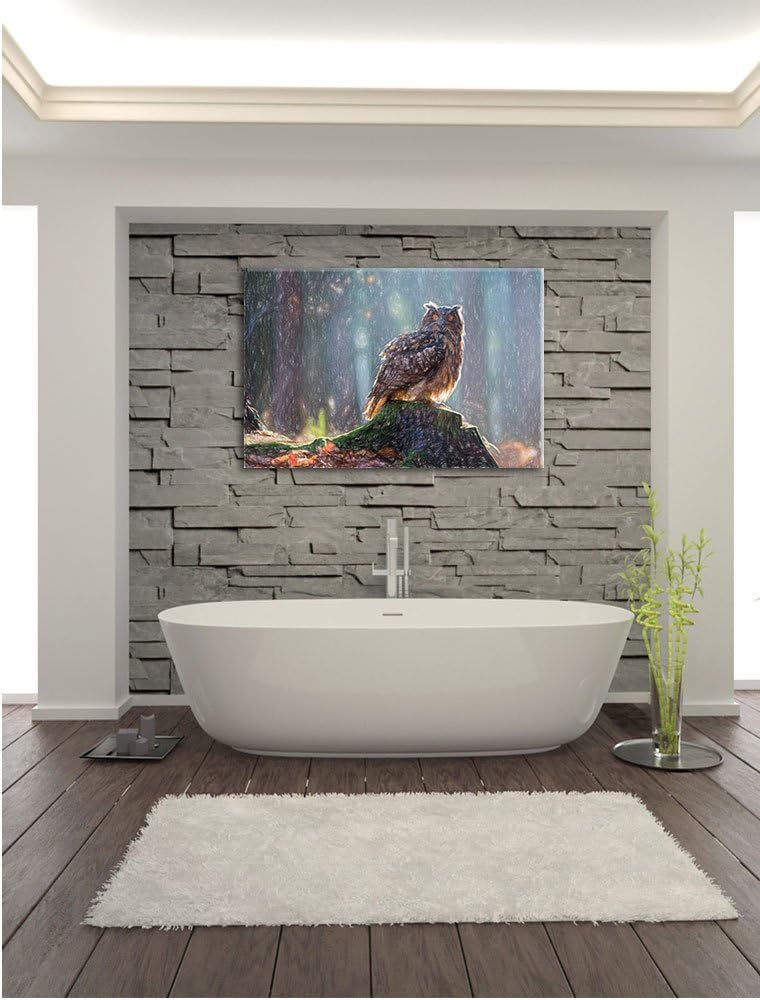 Pixxprint Eule auf dem Baumstamm als Leinwandbild/Grösse: 100x70 / Wandbild/Kunstdruck/fertig bespan