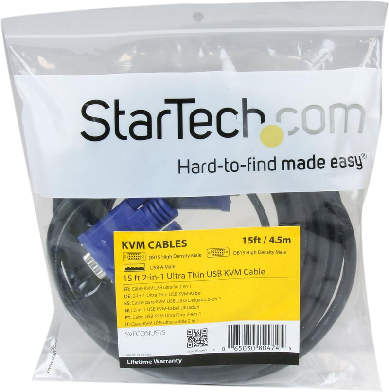 StarTech.com USB VGA KVM Kabel (4,5m - 2-in-1 - dünnen Kabel) Schwarz 15ft - VGA Integrated USB, 15f