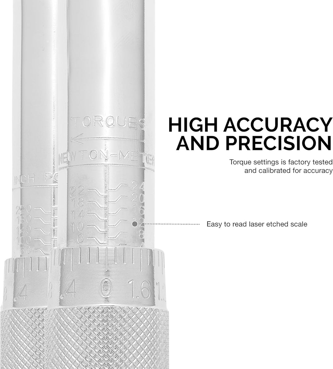 Neiko 03714A 1/4-Zoll-Antrieb, verstellbarer Klick-Drehmomentschlüssel | SAE | 20-200 Zoll Pfund Chr